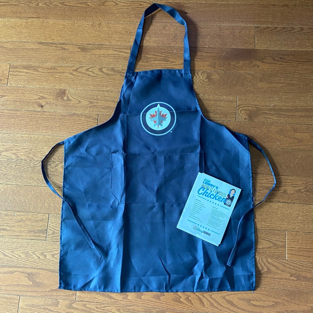 Blue Winnipeg Jets BBQ Apron with recipe